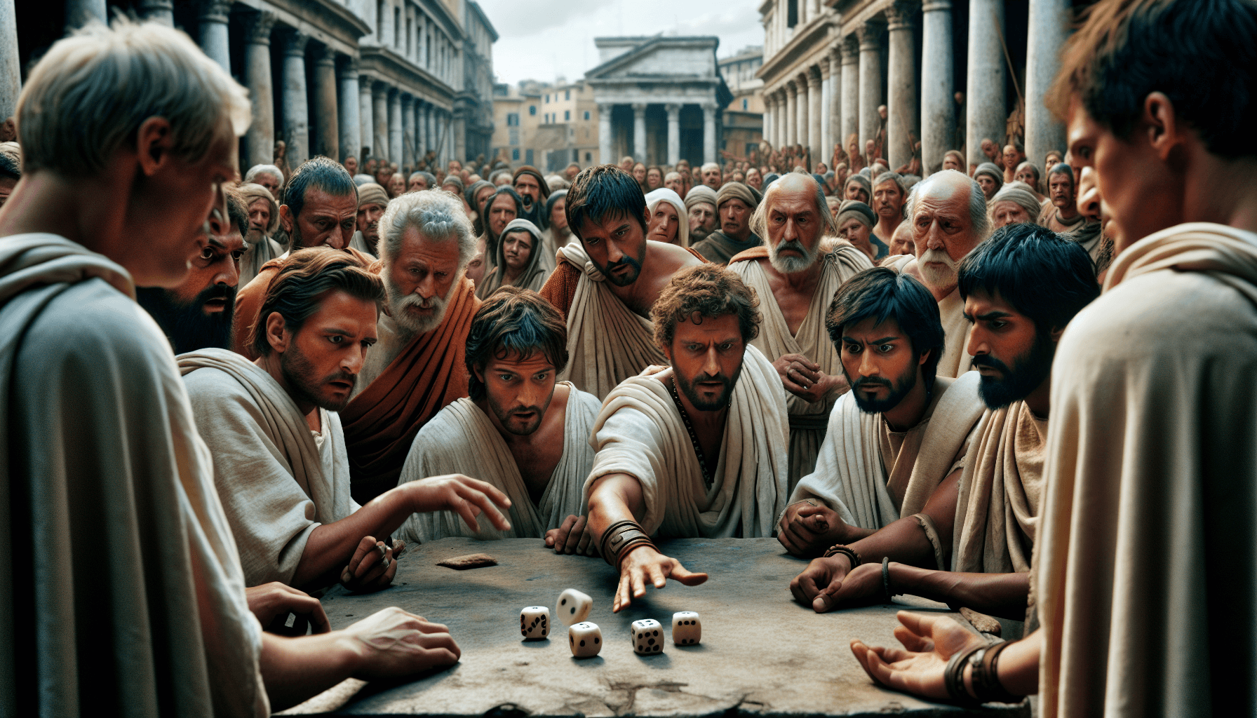 Illustration of ancient Roman dice games. Image for historical glimpse of snake eyes.